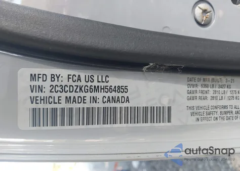 2021 Dodge Challenger Gt Awd из США, поврежденный, VIN 2C3CDZKG6MH564855